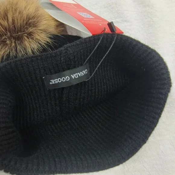 Canada Goose Black Knit Hat with Fur Pom Canada Goose Black Hat with Brown Fur Pom main image 2